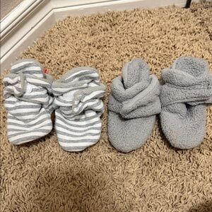 Cozy Gray Baby Booties Set - Striped & Plush